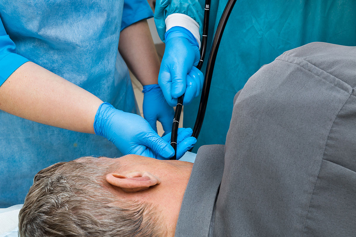 Patient undergoing a gastroscopy procedure